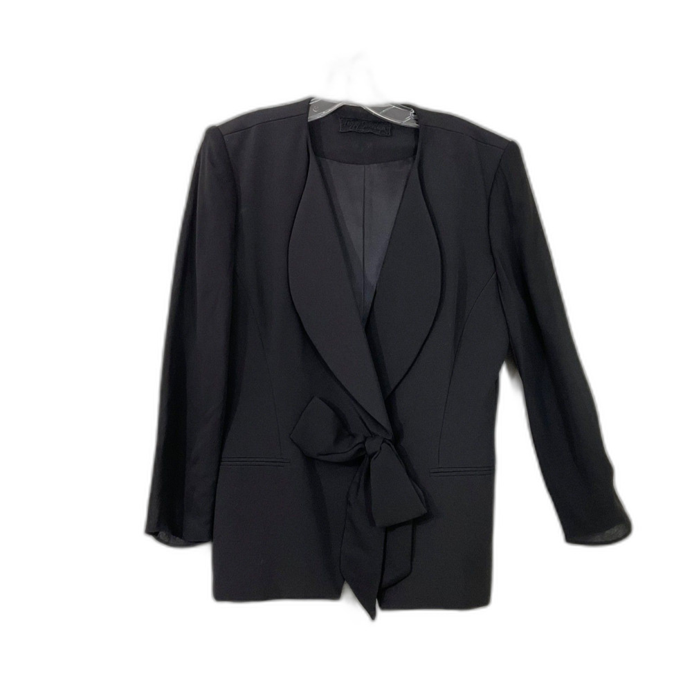 Vtg. Peggy Jennings 100 % silk plunge neckline blazer jacket women’s 8 Black